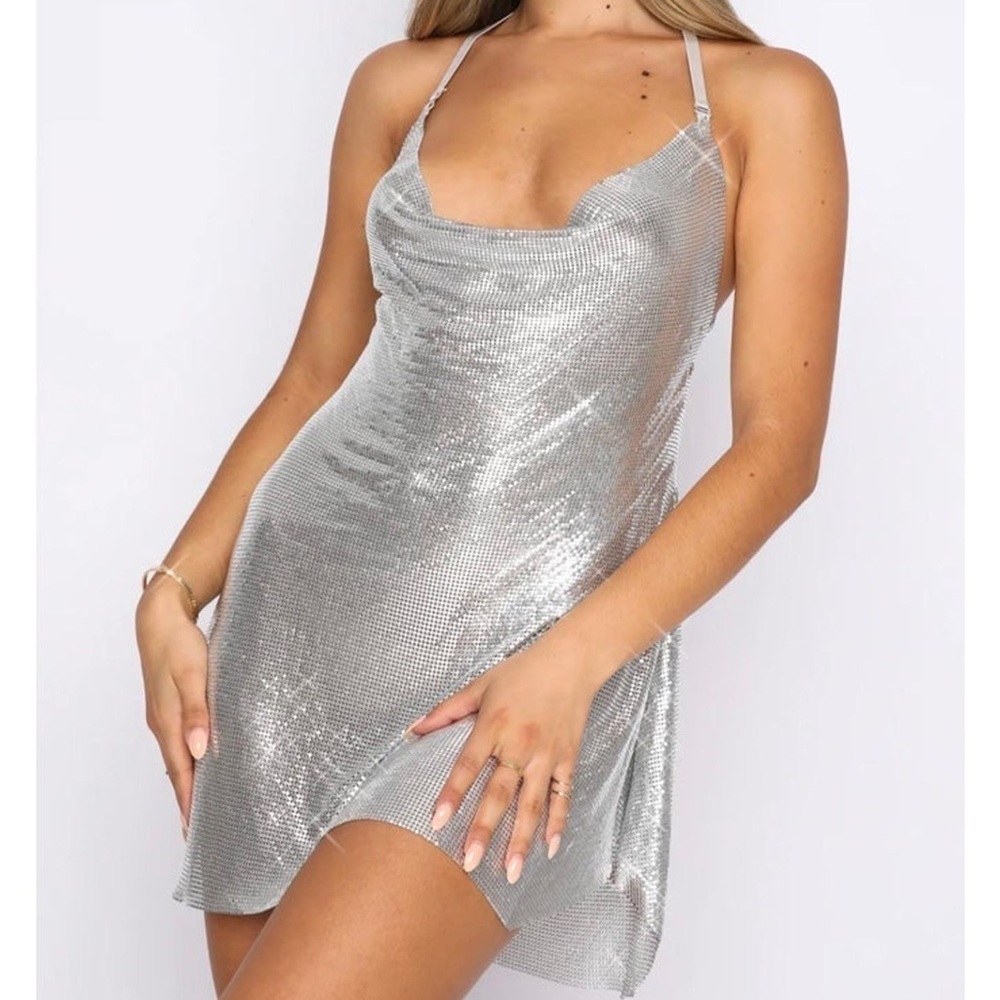 White Fox| Silver Metallic Mini Dress